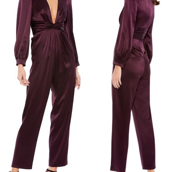Mac Duggal Pants - Mac Duggal/IEENA #A2647 NWT Plum Purple Jumpsuit LS Plunging V-Neck